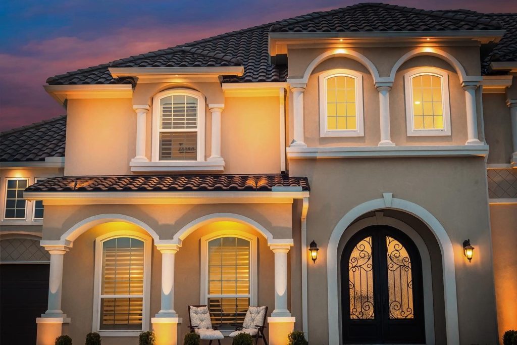 Arched entry outdoor lighting installation DFW Texas