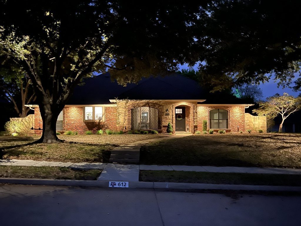 Ranch trees landscape lighting installation North Texas