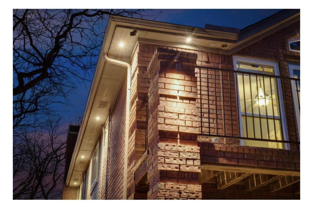 Soffit closeup lighting installation Bernardy Lighting DFW